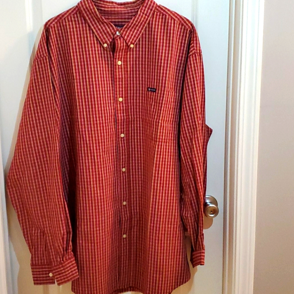 Men's 2XL Chaps Red Plaid Long Sleeve Dress Shirt